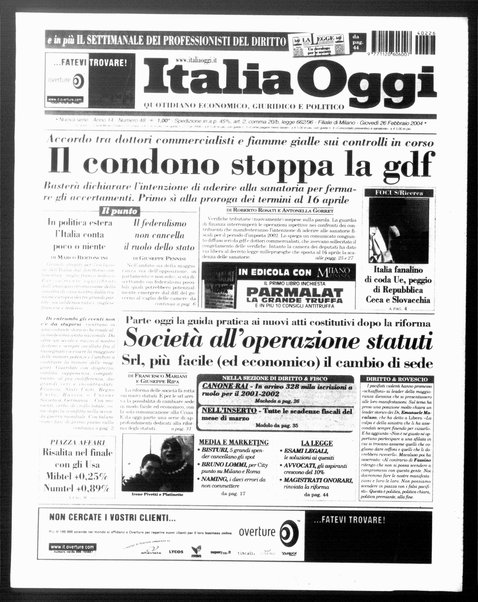 Italia oggi : quotidiano di economia finanza e politica